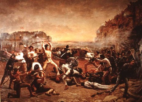 Davy Crockett in mid-fight (R. J. Onderdonk's "Fall of the Alamo," 1903)