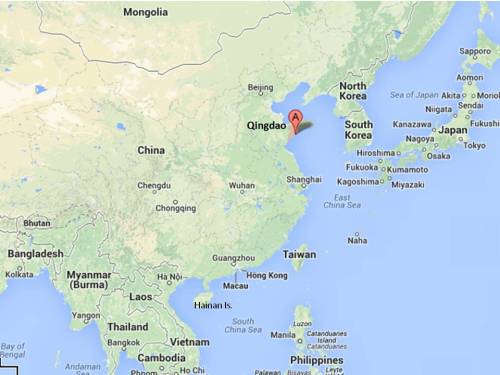 China overview; Qingdao naval base is Liaoning's home port. (Google map; author annotation)