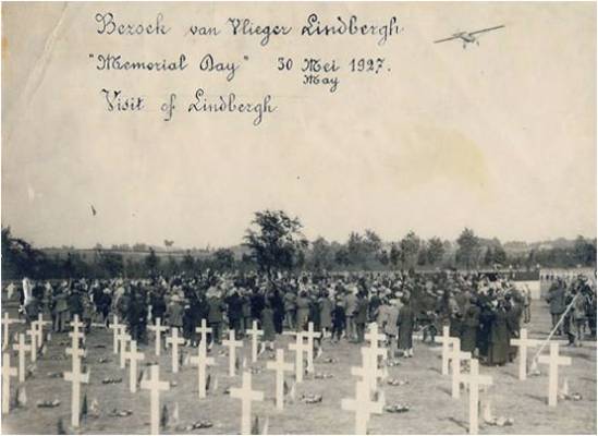 Lindbergh flying over the American cemetery at Flanders Field, Belgium