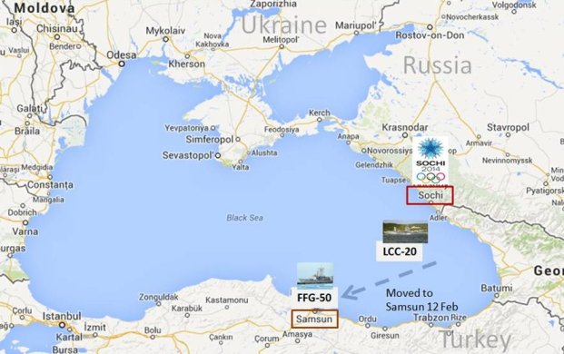 Keeping the southeastern Black Sea safe for democracy. (Google map; author annotations.  See text for ship tracking credits.)