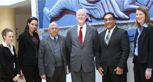Shaun Casey of the US State Dept. visits Dr. Bishara Awad, president of the Bethlehem Bible College, Feb 2014.